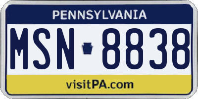 PA license plate MSN8838