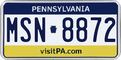 PA license plate MSN8872