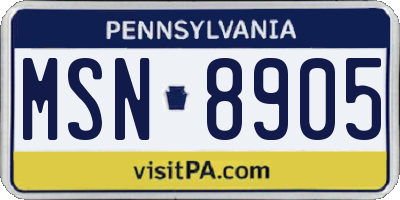 PA license plate MSN8905