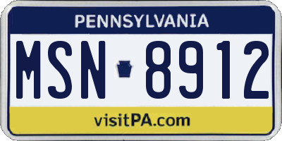 PA license plate MSN8912
