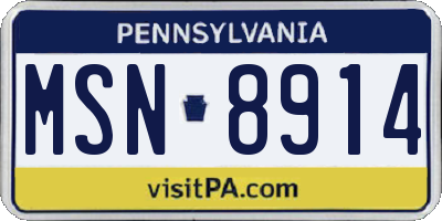PA license plate MSN8914