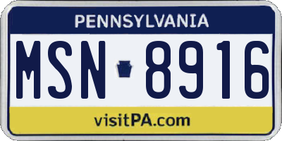 PA license plate MSN8916