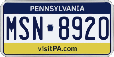 PA license plate MSN8920