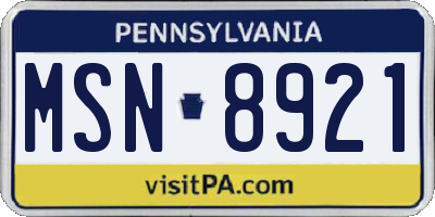 PA license plate MSN8921