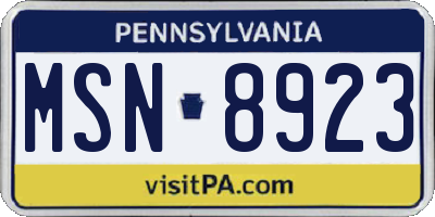 PA license plate MSN8923