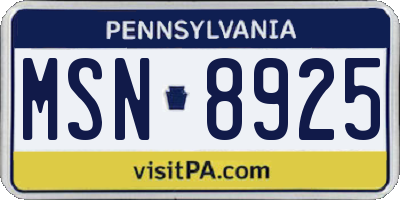 PA license plate MSN8925