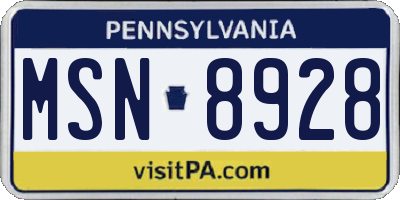 PA license plate MSN8928