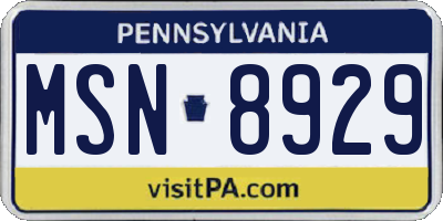 PA license plate MSN8929