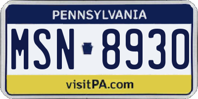 PA license plate MSN8930