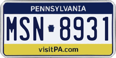 PA license plate MSN8931