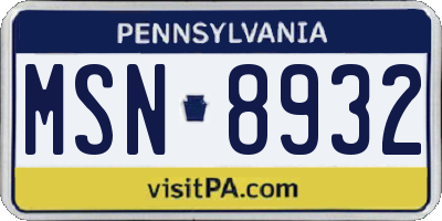PA license plate MSN8932