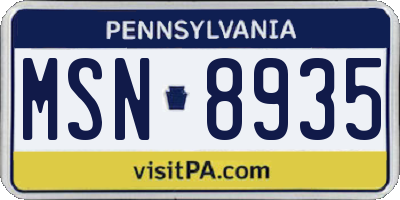 PA license plate MSN8935