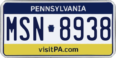 PA license plate MSN8938