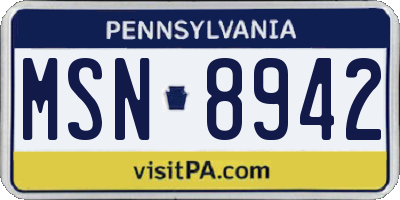 PA license plate MSN8942