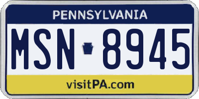 PA license plate MSN8945
