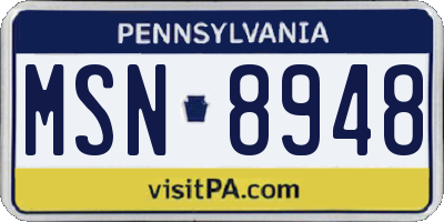 PA license plate MSN8948