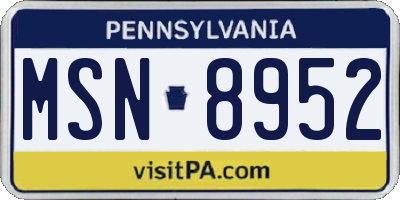 PA license plate MSN8952