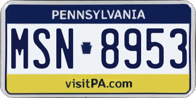 PA license plate MSN8953