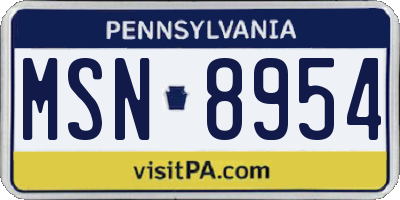 PA license plate MSN8954
