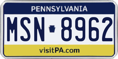 PA license plate MSN8962