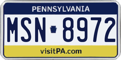 PA license plate MSN8972
