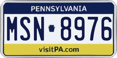 PA license plate MSN8976