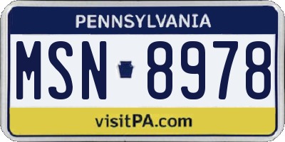 PA license plate MSN8978