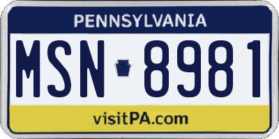 PA license plate MSN8981