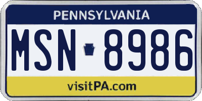 PA license plate MSN8986