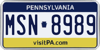 PA license plate MSN8989