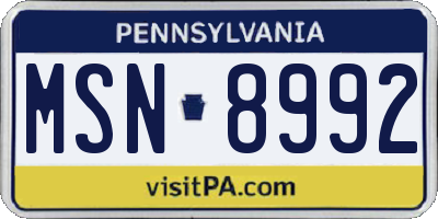 PA license plate MSN8992