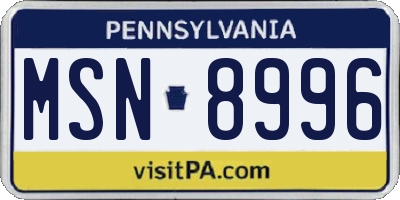PA license plate MSN8996