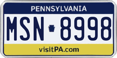 PA license plate MSN8998