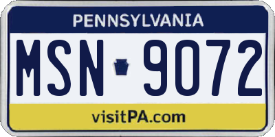 PA license plate MSN9072