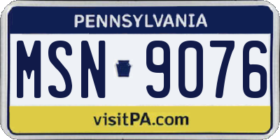 PA license plate MSN9076