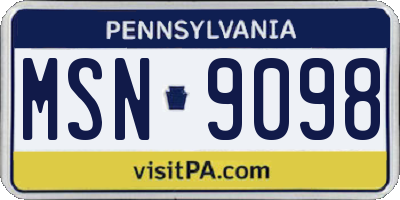 PA license plate MSN9098