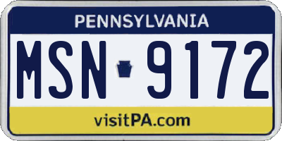 PA license plate MSN9172