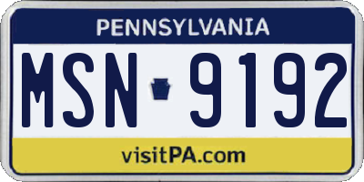 PA license plate MSN9192