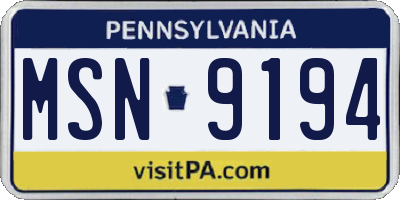 PA license plate MSN9194