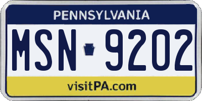 PA license plate MSN9202