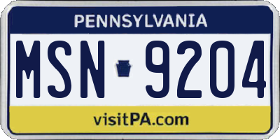 PA license plate MSN9204