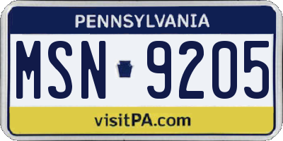 PA license plate MSN9205