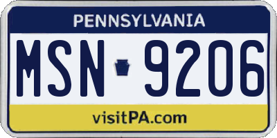 PA license plate MSN9206