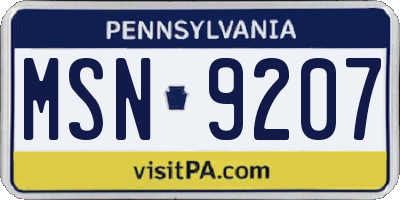 PA license plate MSN9207