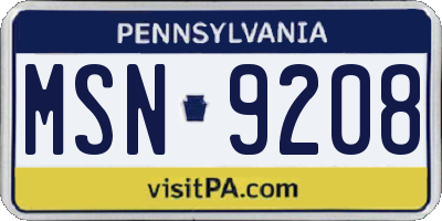 PA license plate MSN9208