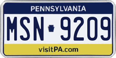 PA license plate MSN9209