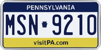 PA license plate MSN9210
