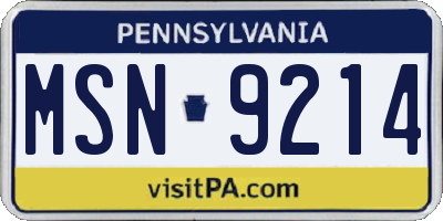 PA license plate MSN9214