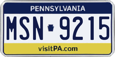 PA license plate MSN9215