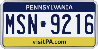 PA license plate MSN9216